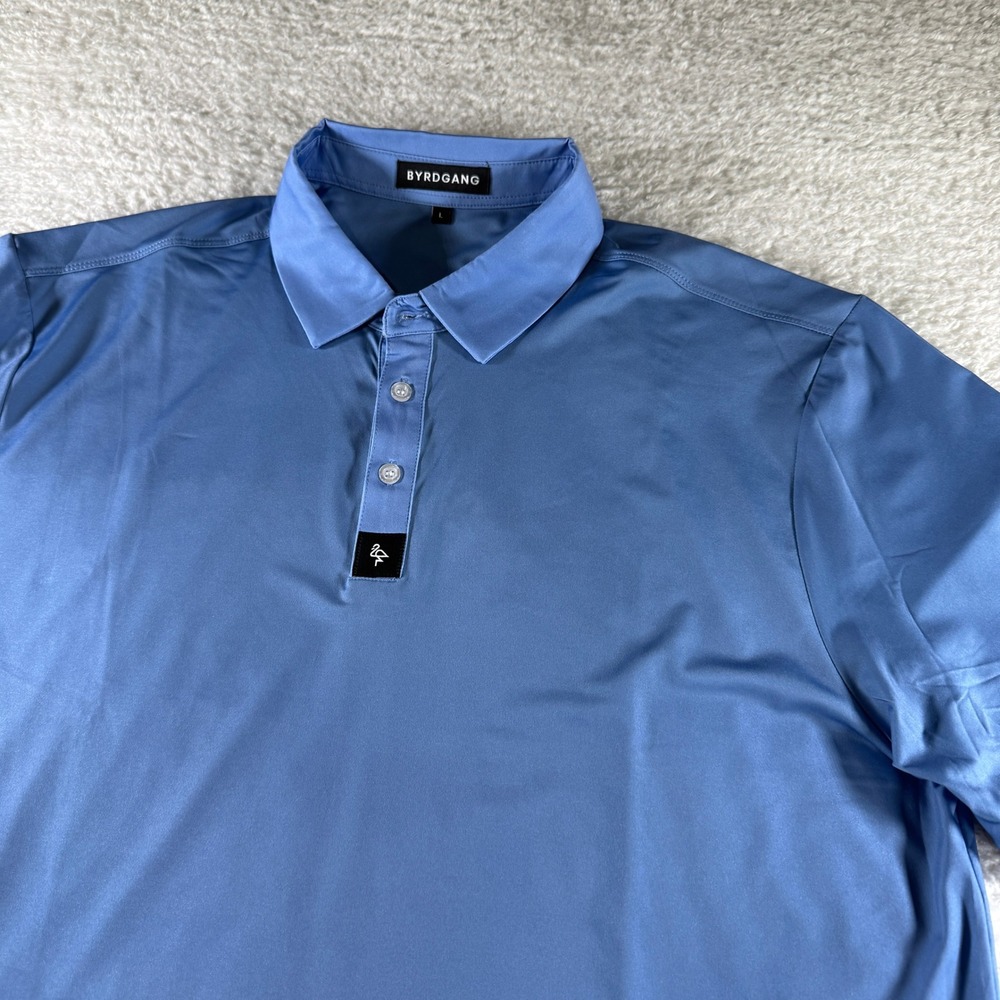 Byrd Gang Polo Shirt Mens Large Blue Solid Print Golf Performance‎ Stretch